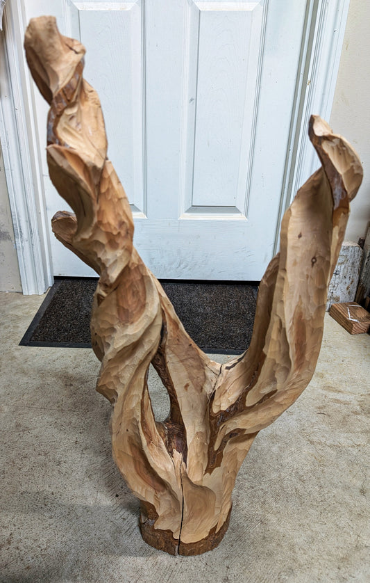 Freeform desktop or floor wood sculpture, 37 inch tall, Mountain Mahogany wood, tan yellow gold brown, 586-B1