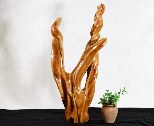 Freeform desktop or floor wood sculpture, 28.5 inch tall, Mountain Mahogany wood, tan yellow gold brown, 586-B1