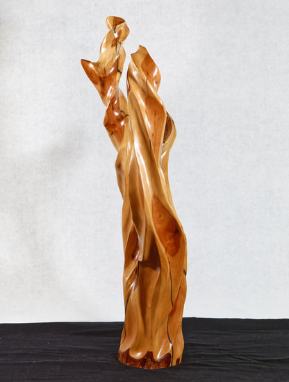 Freeform desktop or floor wood sculpture, 28.5 inch tall, Mountain Mahogany wood, tan yellow gold brown, 586-B1