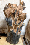 Rough early stage in the creation and sculpting of a 32.5" tall black walnut floor sculpture.
