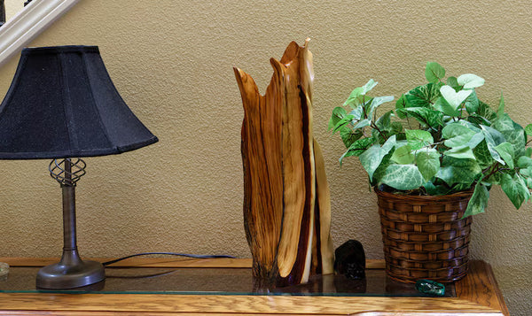 .. freeform tabletop desktop wood sculpture, rich natural colors & grain, exotic graceful lines, Wabi Sabi, dead old growth juniper tree, 480-B