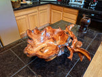 exotic root bowl, Ponderosa pine rustic refined wood, live edge, natural gold maroon brown, rich grain, 7" tall x 20.5, unique, 593-A1