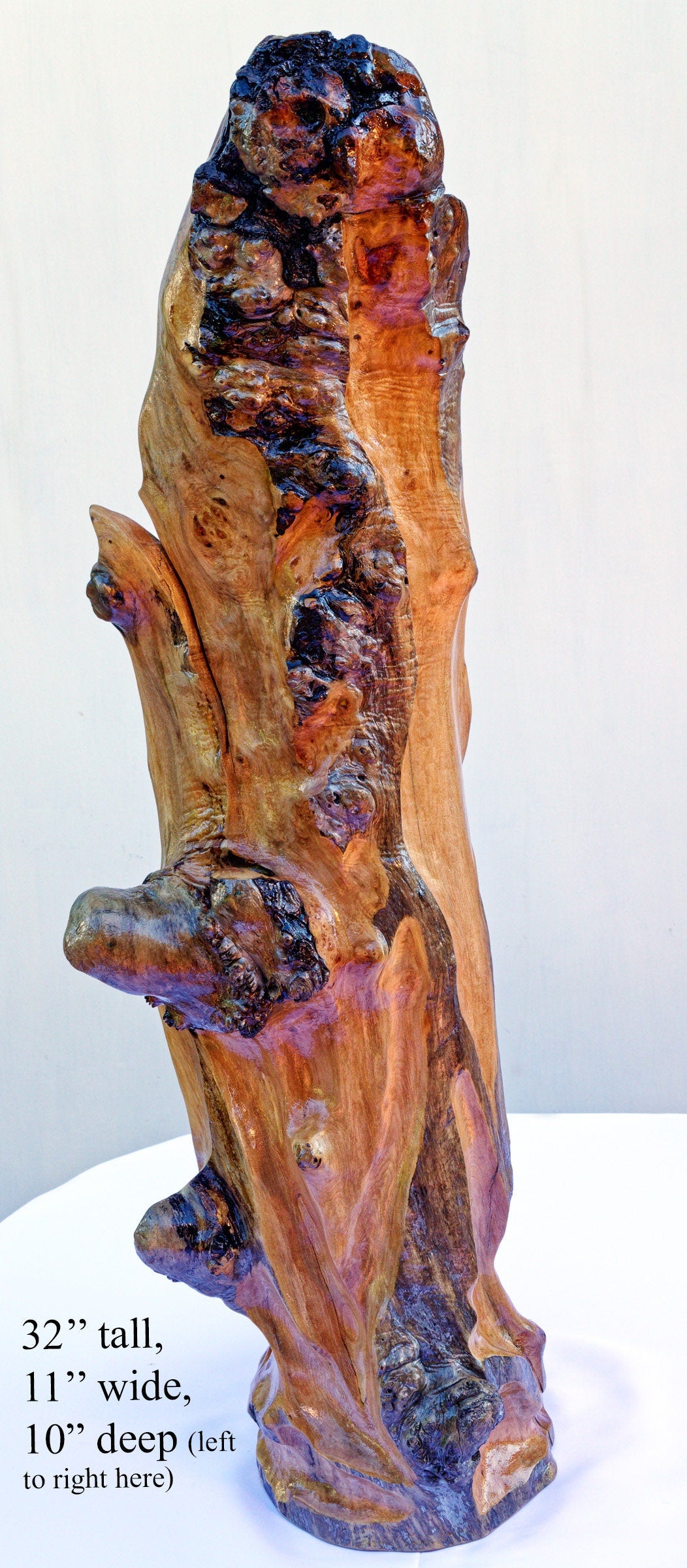 Extra large wooden flower vase, floor sculpture, rustic, asymmetrical, golden brown, open sides, driftwood, 32 x 11", 273-A