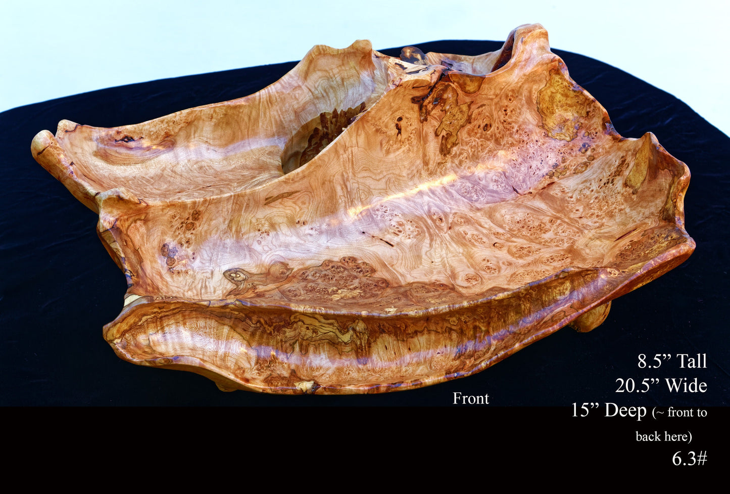 Rustic wood bowl, large, decorative, fruit bowl, unique, maple burl, birdseye, sculpture, home décor, 8.5 x 20.5 x 15", RC Paulson Jr, 215-E