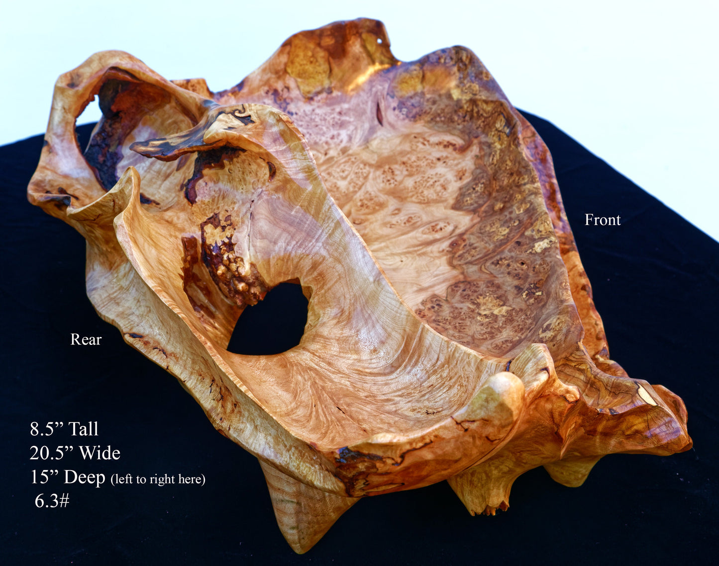Rustic wood bowl, large, decorative, fruit bowl, unique, maple burl, birdseye, sculpture, home décor, 8.5 x 20.5 x 15", RC Paulson Jr, 215-E