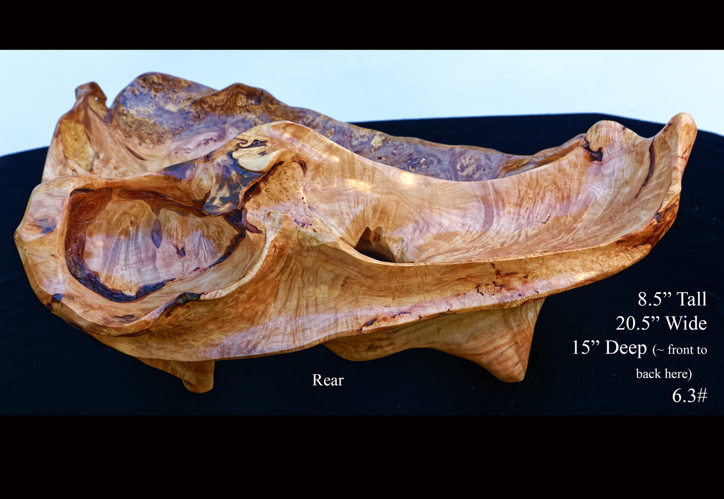 Rustic wood bowl, large, decorative, fruit bowl, unique, maple burl, birdseye, sculpture, home décor, 8.5 x 20.5 x 15", RC Paulson Jr, 215-E