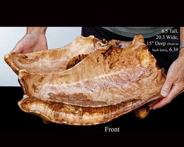 Rustic wood bowl, large, decorative, fruit bowl, unique, maple burl, birdseye, sculpture, home décor, 8.5 x 20.5 x 15", RC Paulson Jr, 215-E