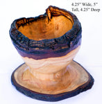 . 222-A rustic wood bowl, natural live edge small bowl, exotic, one-of-a-kind, small wood bowl, 5 x 4.25" brown gold, pedestal base, container