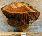 exotic one-of-a-kind live edge burl wood bowl sculpture, rustic yet refined, golden brown, bark, 5”x14x10, strong grain burl pattern, 312-O
