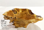 exotic one-of-a-kind live edge burl wood bowl sculpture, rustic yet refined, golden brown, bark, 5”x14x10, strong grain burl pattern, 312-O