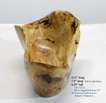 . 360-A, Burl bowl, wood sculpture, rich grain, brown yellow, tan black, 12" x 7.5" x 6.2'' tall, 2 lbs., 4.5 oz, swirly figuring, 100% unique