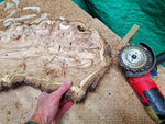 .. wood platter, wall hanging, tabletop sculpture, exotic burl, live edge bark, 2.5" tall x 24.5 long x 12.5 wide, 4 lbs, Wabi Sabi, 312-Y