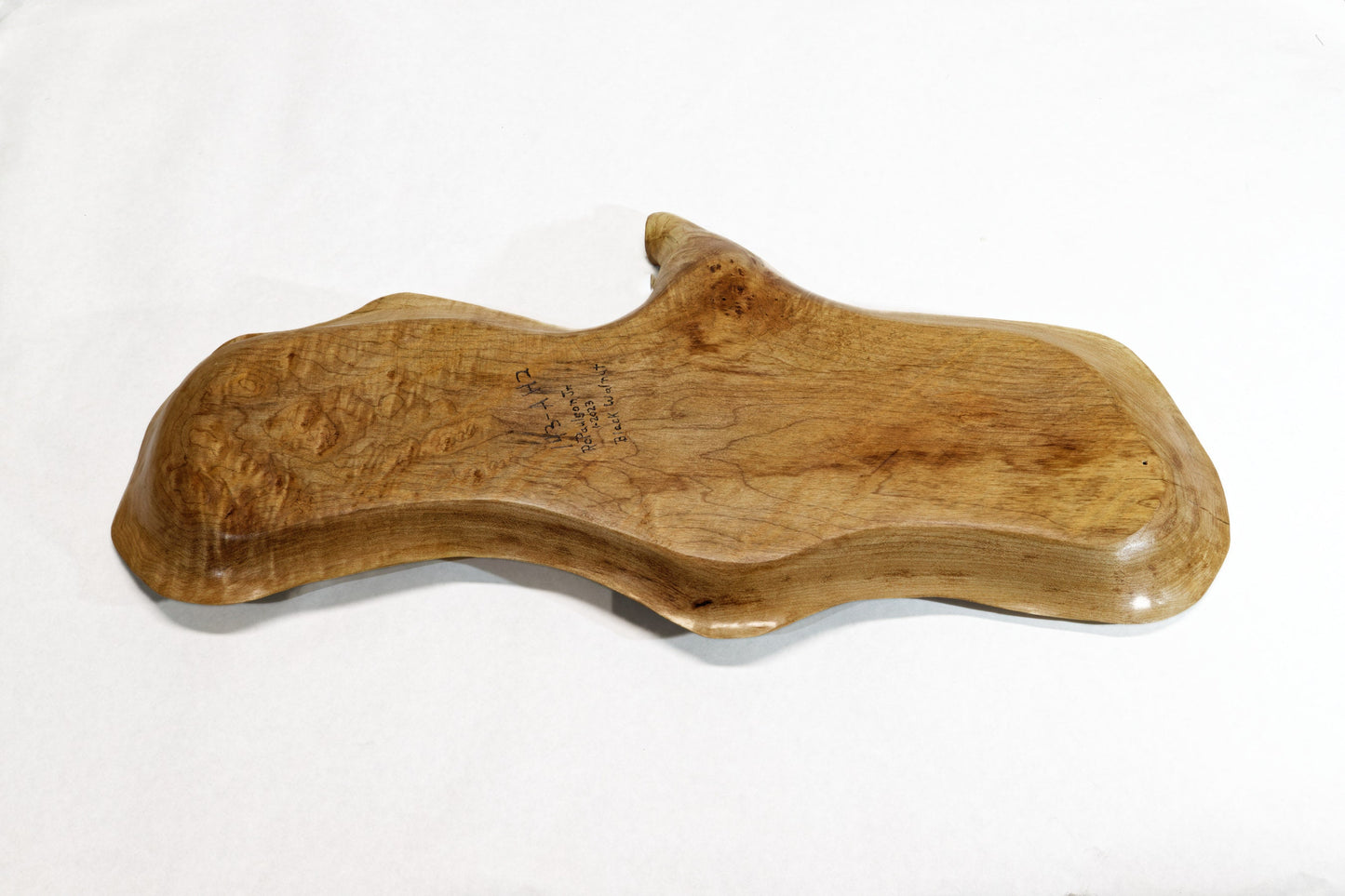Wood food platter, exotic, walnut, decorative, tabletop, figured wood, tray, decor, curves, 1.75 in tall, 11.5, 23.5, 1 lb, 7 oz, 143-AH2