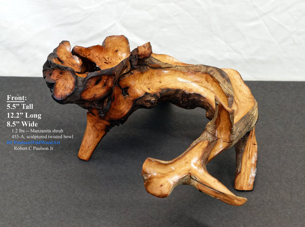 Manzanita wood bowl, twisted root bowl, irregular wooden bowl , 12.2 inches long x 8.5 wide, 5.5 tall, one of a kind, asymmetric, 455-A