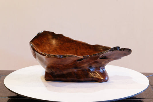 exotic red cedar wood bowl, live edge, beautiful grain, deep orange brown black, sculpted from wood buried ocean beach sand, 12", 567-A