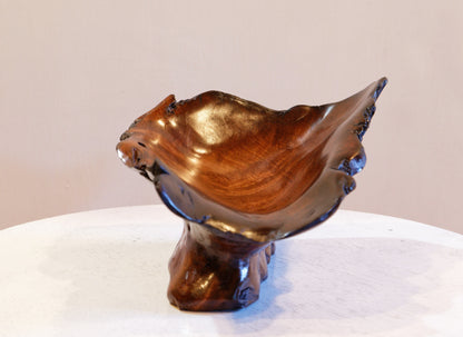 exotic red cedar wood bowl, live edge, beautiful grain, deep orange brown black, sculpted from wood buried ocean beach sand, 12", 567-A