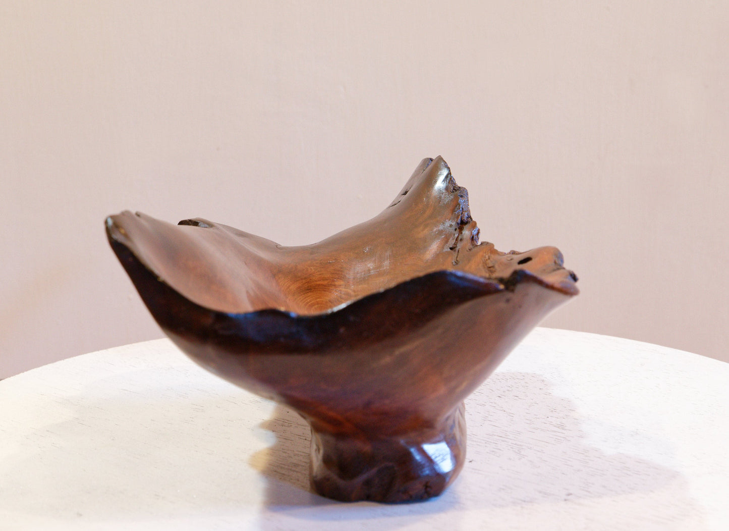 exotic red cedar wood bowl, live edge, beautiful grain, deep orange brown black, sculpted from wood buried ocean beach sand, 12", 567-A