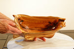 wood root bowl, tabletop wine bottle holder, wine rack, cradle, orange brown, Pacific yew, 14 inch, Wabi Sabi Wasabi, one of a kind, 321-A