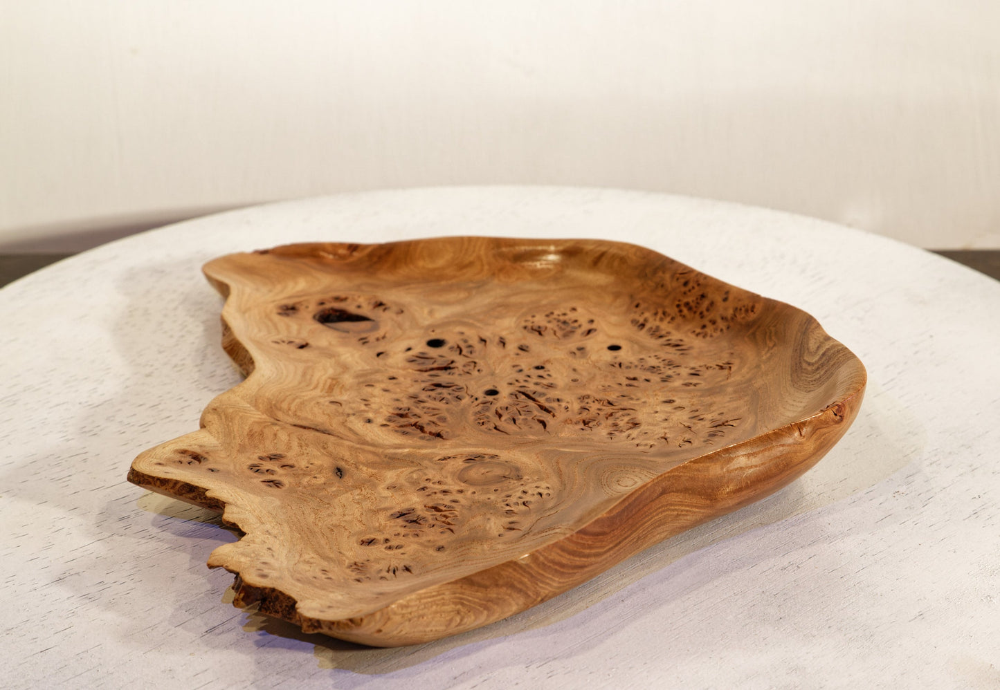decorative wood tray platter catchall, burls, elm red orange 12 in x 9.7 x 1.5, Wabi Sabi Wasabi one of a kind, asymmetric, upcycled, 312-K4