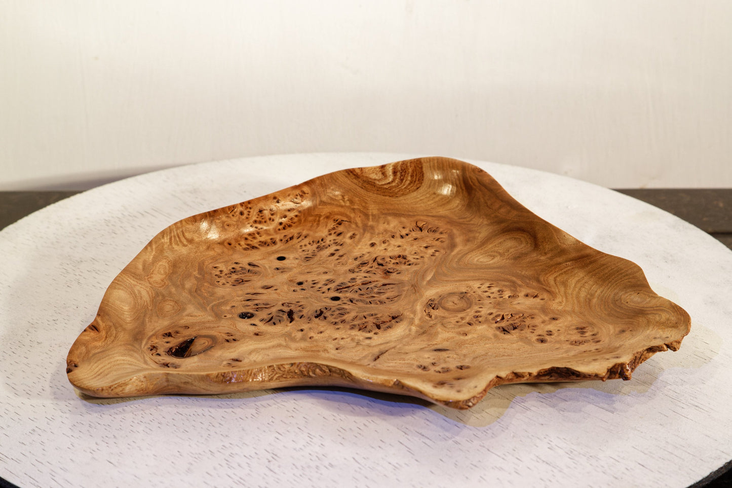 decorative wood tray platter catchall, burls, elm red orange 12 in x 9.7 x 1.5, Wabi Sabi Wasabi one of a kind, asymmetric, upcycled, 312-K4