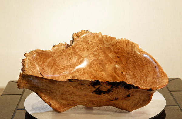 . 469-ZD1 natural wood bowl sculpture, Maple 17", Wabi Sabi live edge, prickly burls, no bark, irregular exotic shape, rustic yet refined