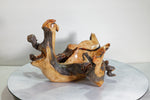 rustic catchall branching twisted wood root bowl sculpture, brown gold maroon, Wabi Sabi Ponderosa pine, unique imaginative 11.2 inch, 489-A