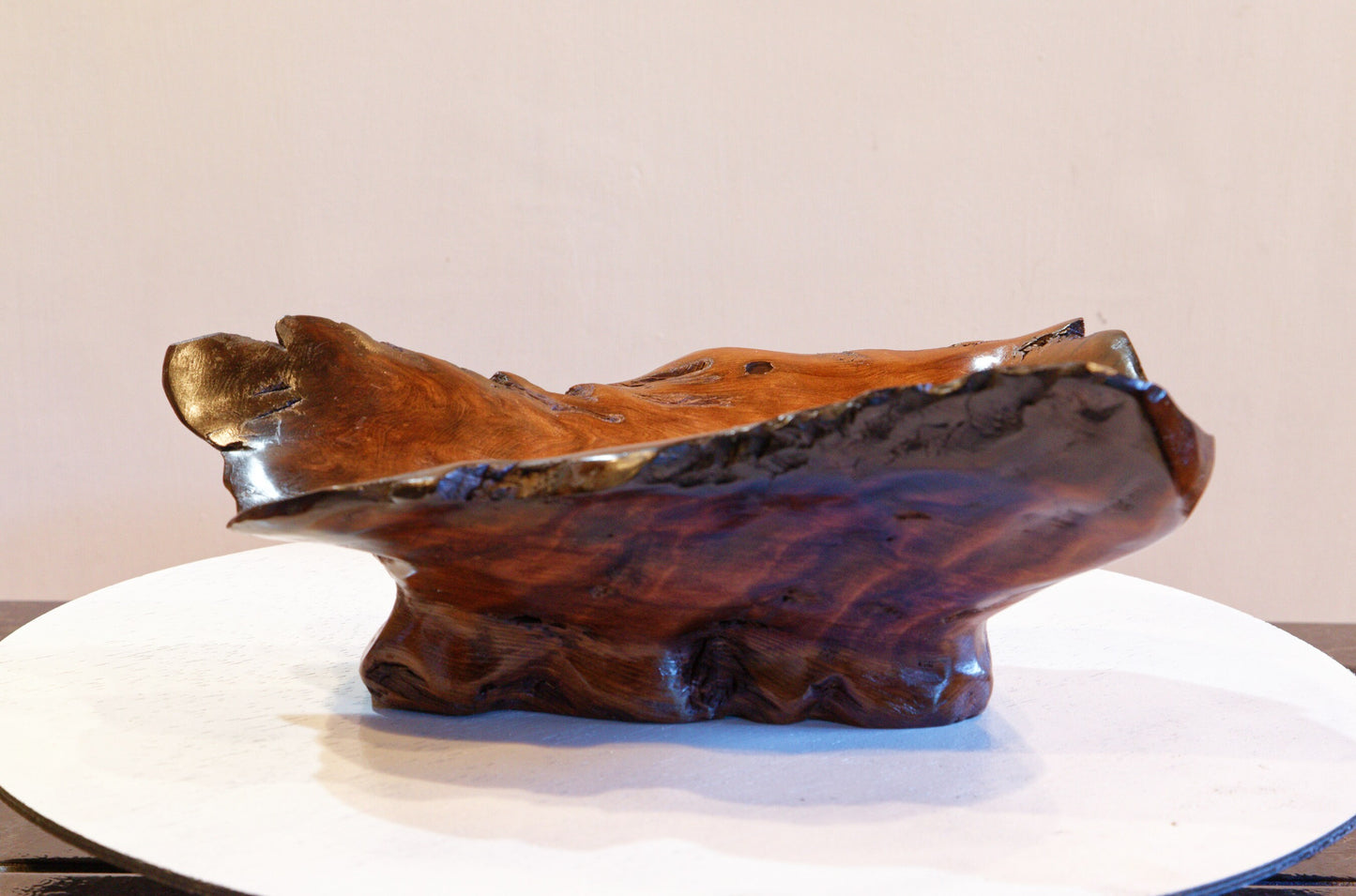 exotic red cedar wood bowl, live edge, beautiful grain, deep orange brown black, sculpted from wood buried ocean beach sand, 12", 567-A