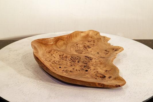 decorative wood tray platter catchall, burls, elm red orange 12 in x 9.7 x 1.5, Wabi Sabi Wasabi one of a kind, asymmetric, upcycled, 312-K4
