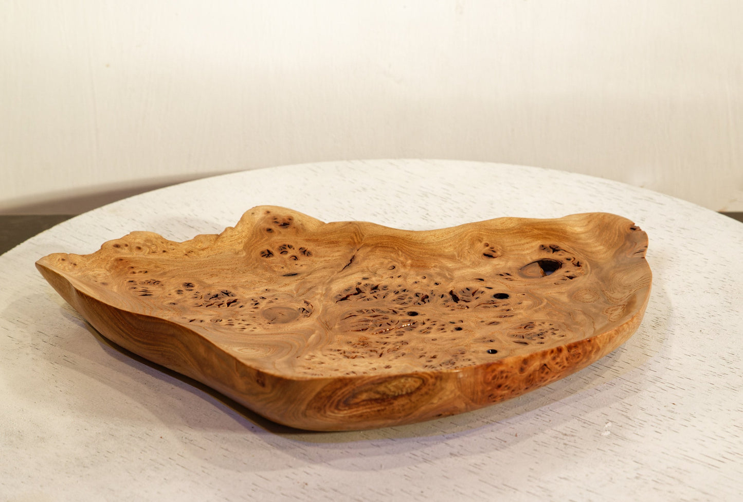 decorative wood tray platter catchall, burls, elm red orange 12 in x 9.7 x 1.5, Wabi Sabi Wasabi one of a kind, asymmetric, upcycled, 312-K4