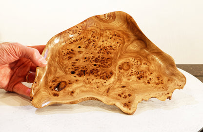 decorative wood tray platter catchall, burls, elm red orange 12 in x 9.7 x 1.5, Wabi Sabi Wasabi one of a kind, asymmetric, upcycled, 312-K4