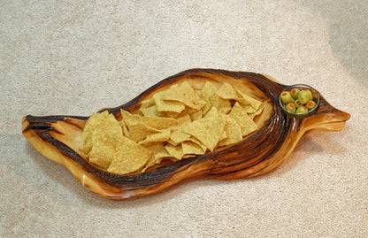 arched wood platter bowl, one of a kind exotic 25", tabletop sculpture, rustic, refined, asymmetric, live wood, 25.5 x 11.5 x 3.25", 334-A
