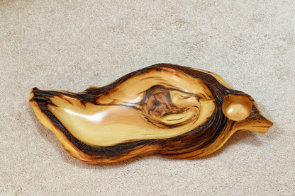 arched wood platter bowl, one of a kind exotic 25", tabletop sculpture, rustic, refined, asymmetric, live wood, 25.5 x 11.5 x 3.25", 334-A