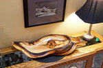 arched wood platter bowl, one of a kind exotic 25", tabletop sculpture, rustic, refined, asymmetric, live wood, 25.5 x 11.5 x 3.25", 334-A