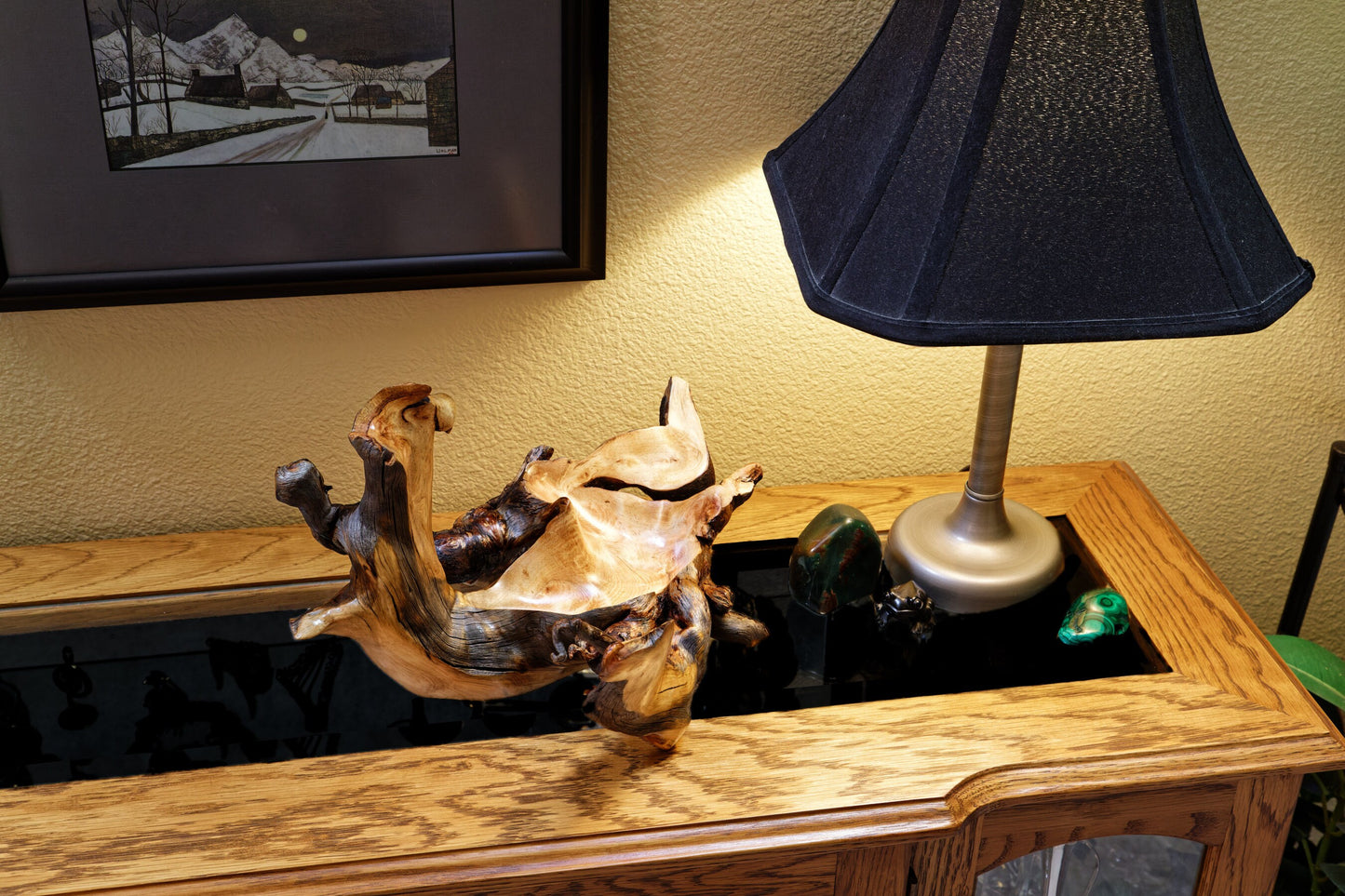 rustic catchall branching twisted wood root bowl sculpture, brown gold maroon, Wabi Sabi Ponderosa pine, unique imaginative 11.2 inch, 489-A