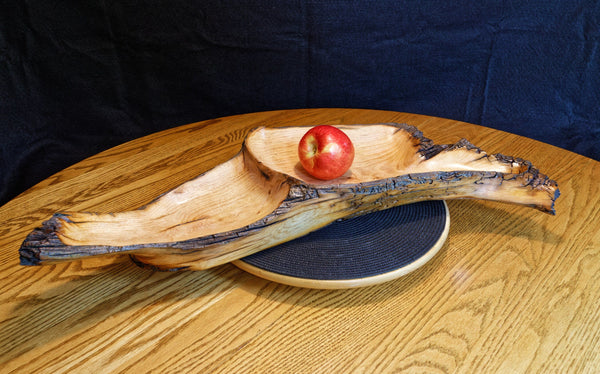 figured maple bowl, 2 tier, wood platter, Ponderosa pine, live edge, 26.5" x 11.5 x 4, rich natural colors, Wabi Sabi, one-of-a-kind, 494-A