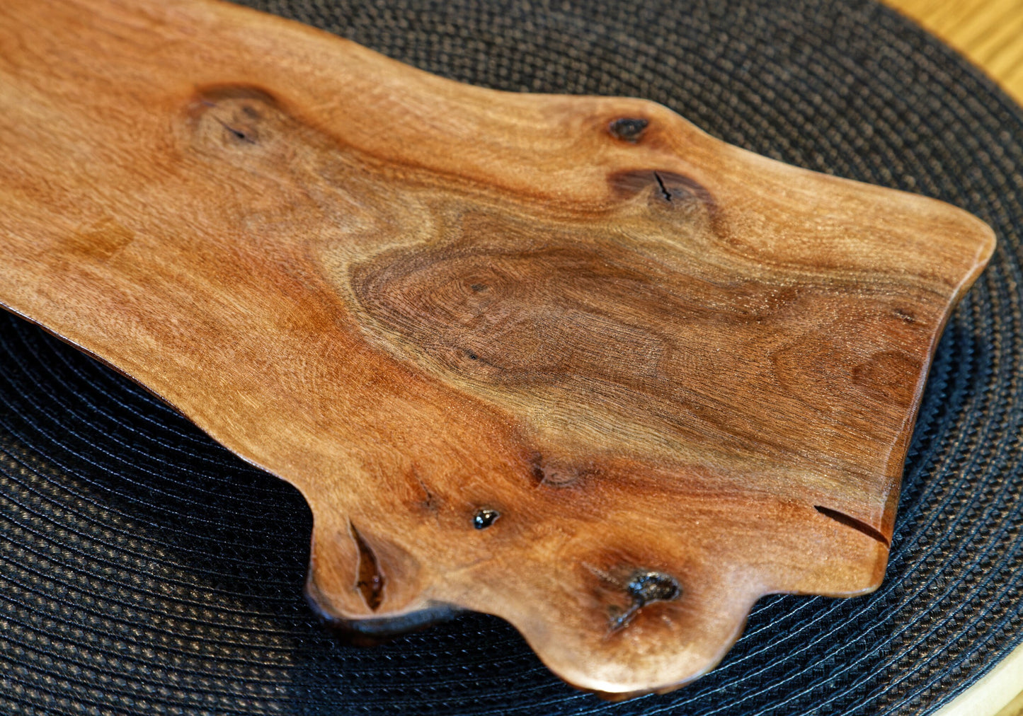 black walnut food platter, charcuterie board, live edge, 19 x 7.75 x 1'', 1.05 lbs, Wabi Sabi wabi-sabi one-of-a-kind, asymmetric 31-CCC1