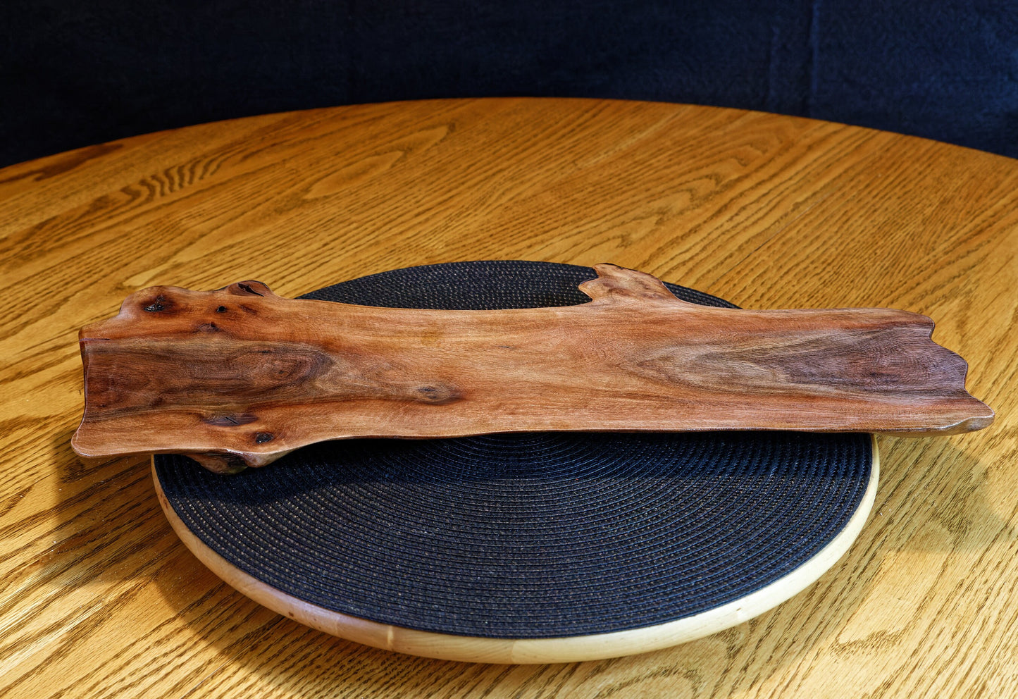 black walnut food platter, charcuterie board, live edge, 19 x 7.75 x 1'', 1.05 lbs, Wabi Sabi wabi-sabi one-of-a-kind, asymmetric 31-CCC1