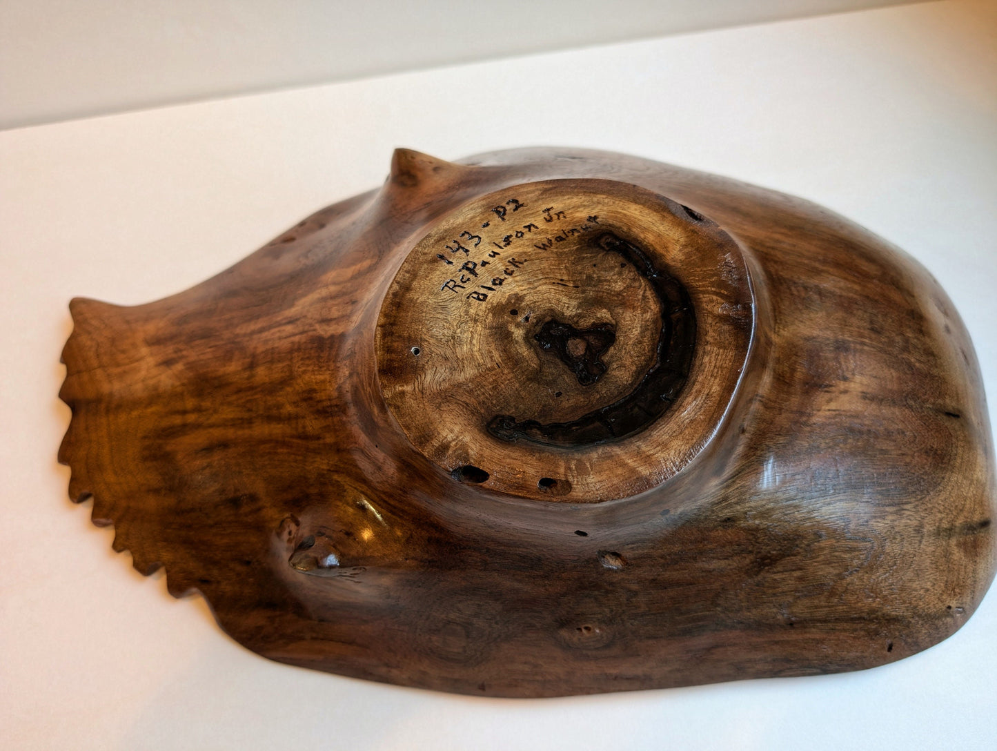 black walnut bowl, Wood, serrated end, 4 tall x 15.5 x 9.75’’, 1.98 lbs, Wabi Sabi Wasabi wabi-sabi one-of-a-kind, asymmetric, 143-P2