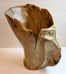 Oregon White Oak wood vase, artfully slit sides, 11.5 tall x 10 x 8’’, 4.61 lbs, Wabi Sabi Wasabi, one-of-a-kind, asymmetric, twist 310-A