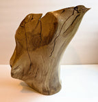 Oregon White Oak wood vase, artfully slit sides, 11.5 tall x 10 x 8’’, 4.61 lbs, Wabi Sabi Wasabi, one-of-a-kind, asymmetric, twist 310-A