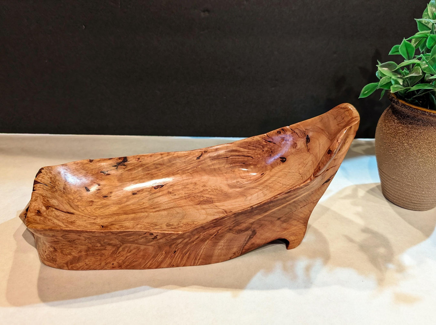maple catchall figured bowl, Wood, 4.5 tall x12 x 5.25'', 1.0 lbs, Wabi Sabi Wasabi wabi-sabi one-of-a-kind, asymmetric, upcycled, 469-V2
