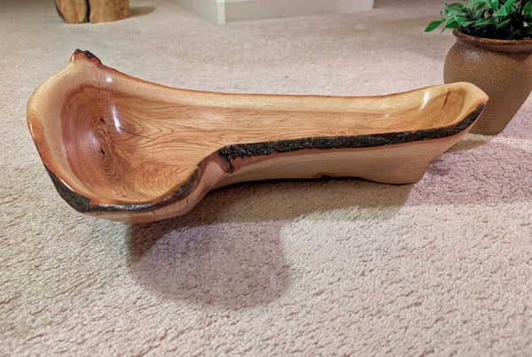 red oak bowl, live edge wood, beautiful grain, rich natural color, teardrop shape, 5" tall x 16, Wabi Sabi, one-of-a-kind, asymmetric, 568-W