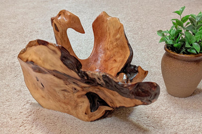 twisty scooped wood bowl, exotic, pine, natural color, live edge, flared sides, 7.5"Tx12x11.5'', Wabi Sabi, one-of-a-kind, asymmetric, 998-F