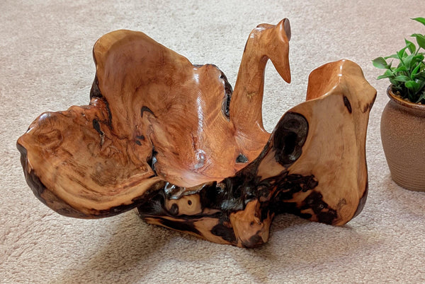 twisty scooped wood bowl, exotic, pine, natural color, live edge, flared sides, 7.5"Tx12x11.5'', Wabi Sabi, one-of-a-kind, asymmetric, 998-F