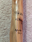 . Apple hiking stick , wood, 47" tall, elaborate top, head 6.5 x 3.25", brown tan rich wood grain, Wabi Sabi Wasabi, one-of-a-kind, 126-XX