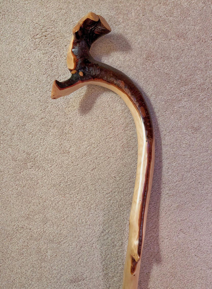 hiking walking stick staff, Mt Hemlock wood, elaborate grip top, 52 inch tall, Wabi Sabi wabi-sabi one-of-a-kind, from dead tree, 226-B