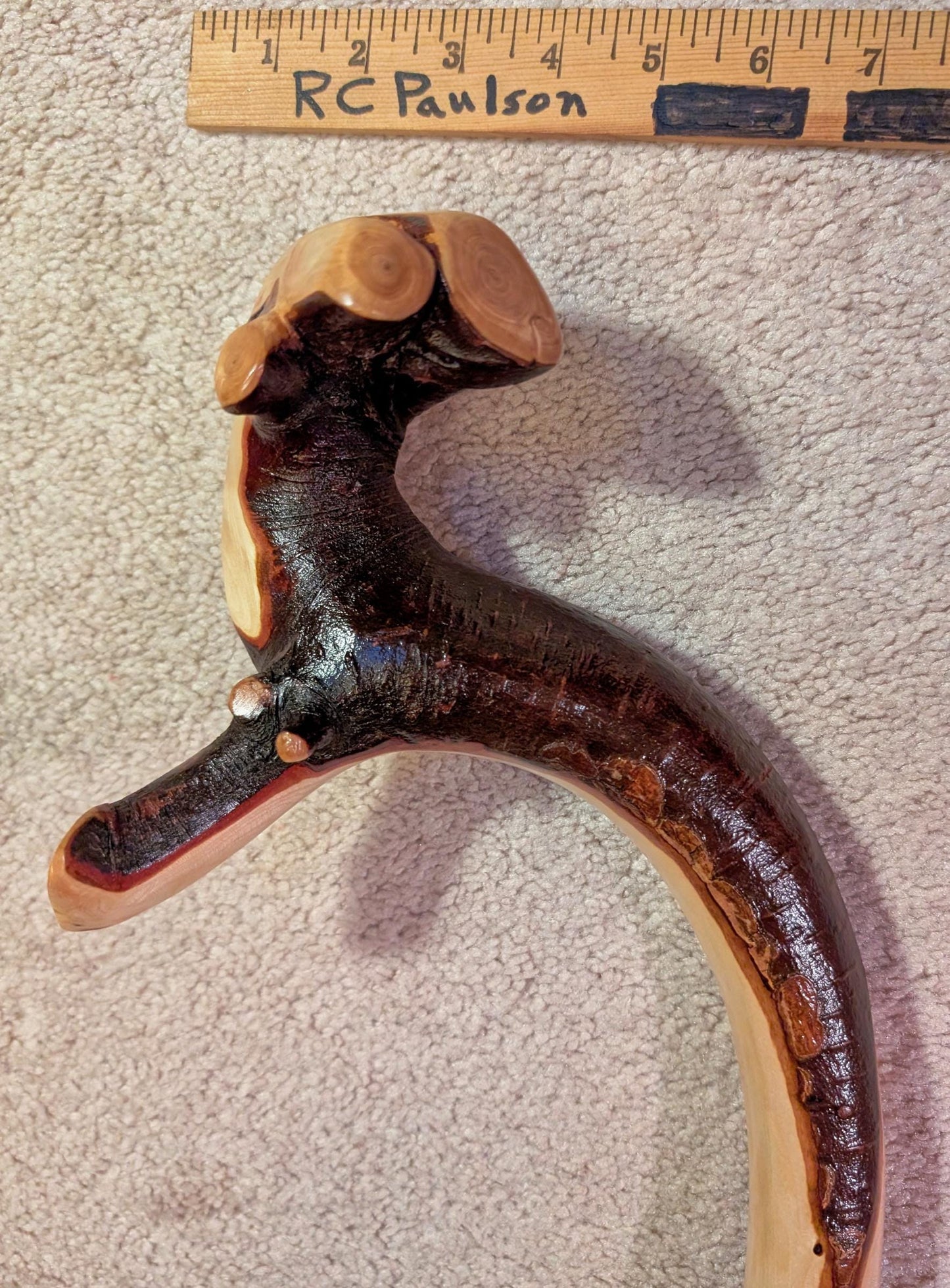 hiking walking stick staff, Mt Hemlock wood, elaborate grip top, 52 inch tall, Wabi Sabi wabi-sabi one-of-a-kind, from dead tree, 226-B