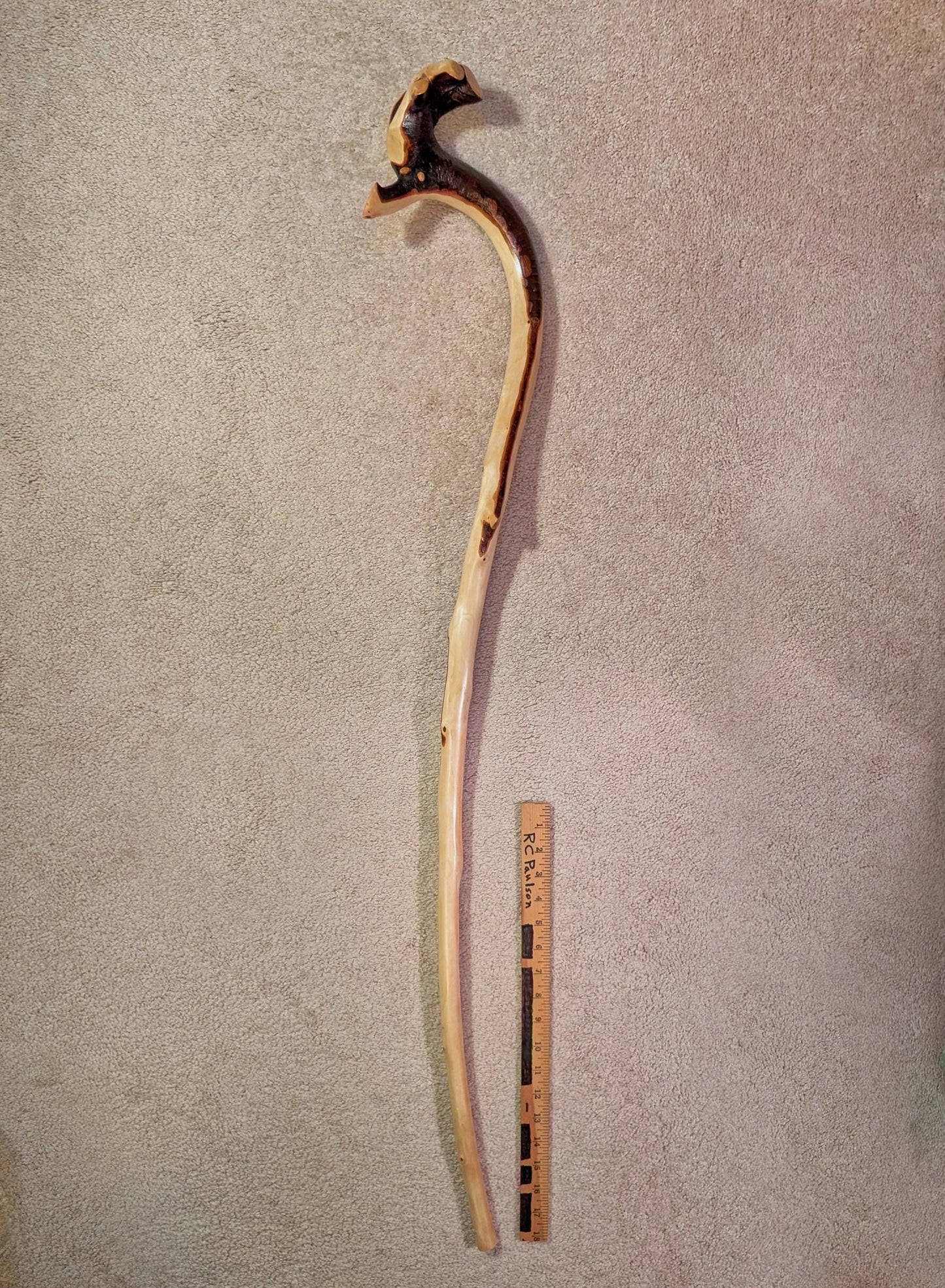 hiking walking stick staff, Mt Hemlock wood, elaborate grip top, 52 inch tall, Wabi Sabi wabi-sabi one-of-a-kind, from dead tree, 226-B