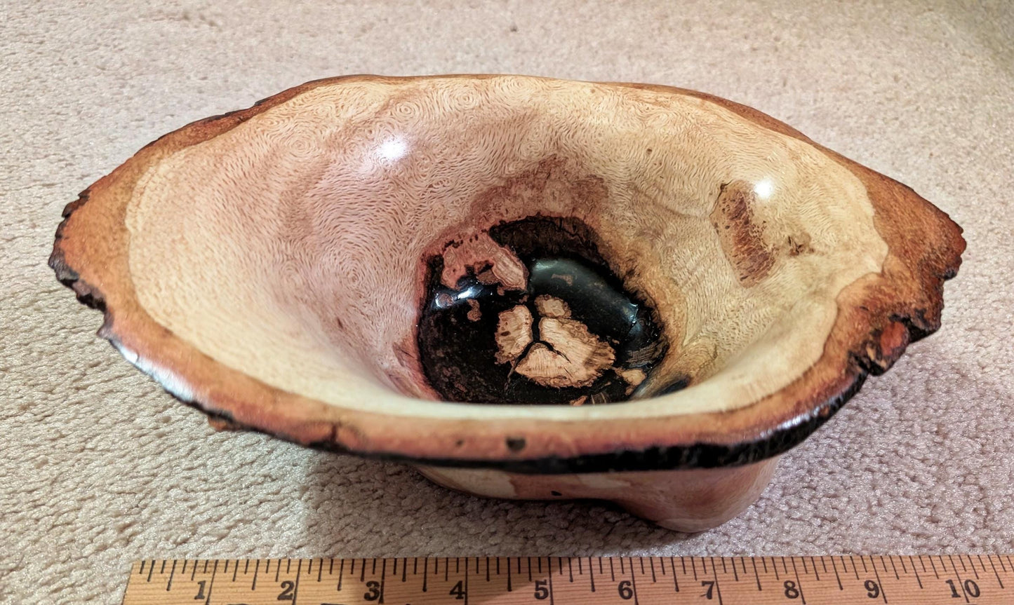 red oak bowl, Wood, live edge, bark, beautiful grain, natural color, 3.75" tall x 10.4 x 7.5, Wabi Sabi, one-of-a-kind, asymmetric, 568-D