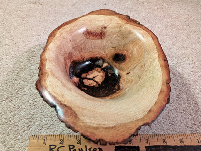 red oak bowl, Wood, live edge, bark, beautiful grain, natural color, 3.75" tall x 10.4 x 7.5, Wabi Sabi, one-of-a-kind, asymmetric, 568-D